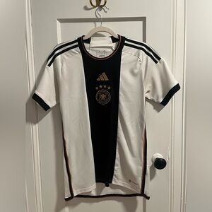 Adidas Men’s Black and White Soccer Jersey with Gold Accents